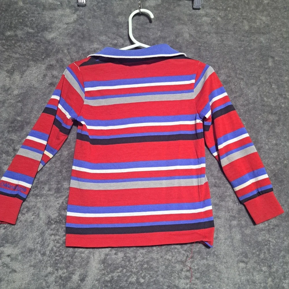 VTG OshKosh B'gosh Boys 4T Striped Long Sleeve Polo Shirt Red Blue USA Retro Kid